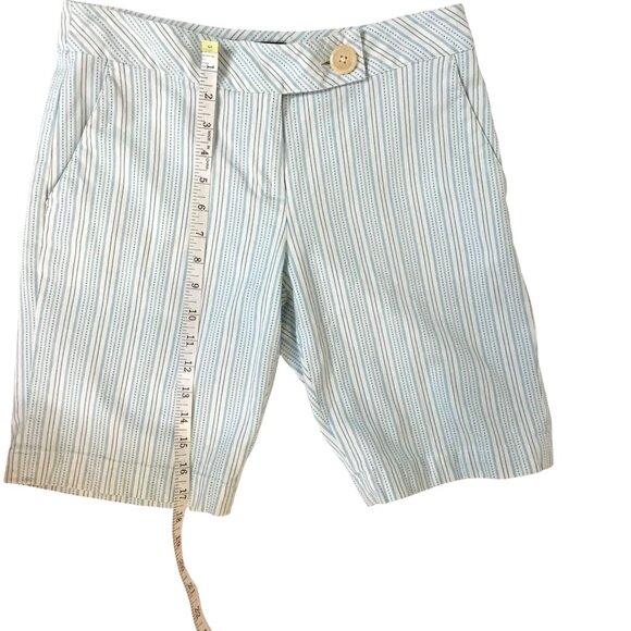 Talbots Linen Blend Striped Women Bermuda Shorts Pockets Stretch Blue Preppy 4P - Picture 5 of 6